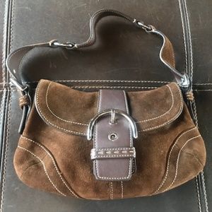 brown suede coach schoulder hand bag